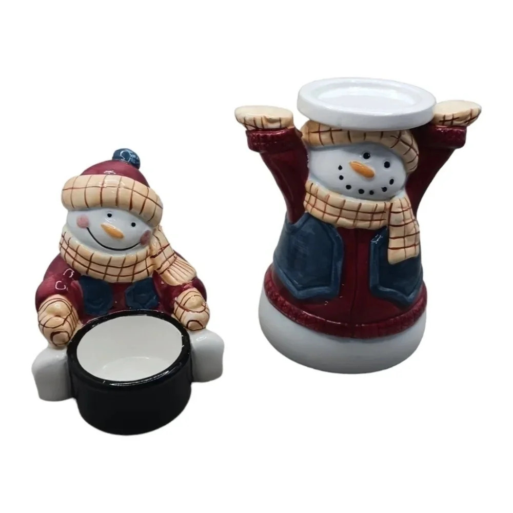 Set of 2 snowman tea light candle holder
